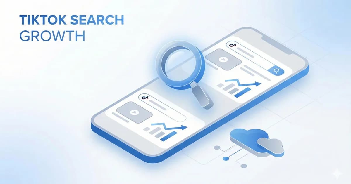 Minimalist illustration depicting TikTok as a search engine for B2B SaaS, showing intent-based keyword growth.